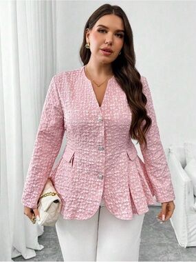 Pink Textured Peplum Blazer